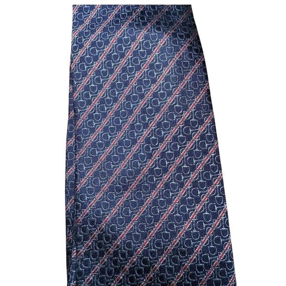 Gucci Tie Mens Navy Red Horsebit Pattern - Picture 3 of 3
